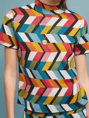 Maeve Anthropologie Short Sleeve Chevron Sweater Top